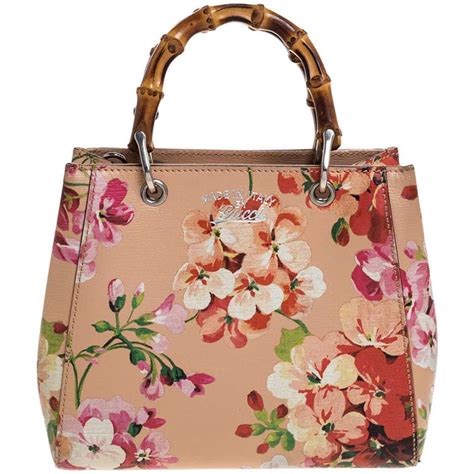 gucci bamboo shopper blooms leather tote|gucci tote with bamboo handles.